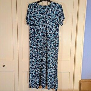 J Jill Wearever Short Sleeve V-Neck Floral Maxi Dress Size L Pockets NWOT